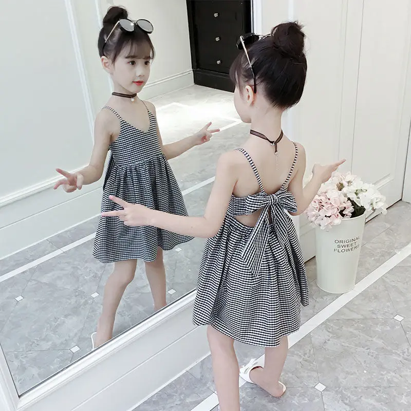 2022 г. летнее милое элегантное платье для девочек красный сарафан в клетку