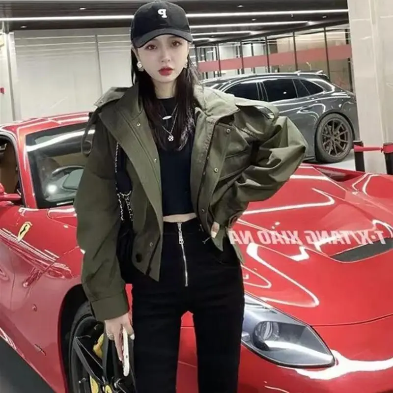 

Тренчкот женский короткий с капюшоном, Модный брендовый дизайнерский пиджак с двумя карманами, весна-осень 2023