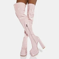 2022 new pink thick heel square toe large size platform boots womens over knee boots womens shoes