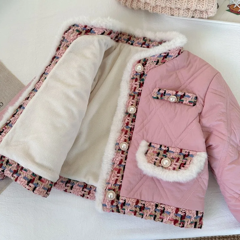 Пальто для девочек зимние флисовые толстые детские куртки плюшевая бархатная