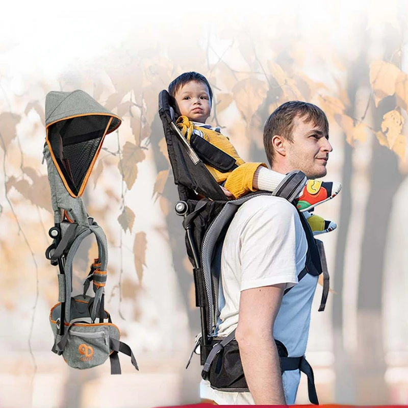 Foldable Portable Baby Back Frame Outdoor Children's Saddle Shoulder Seat with Awning Children Riding High Baby Backpacks