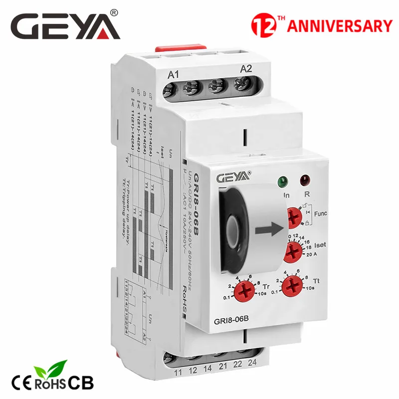 Sensor de Corrente Geya Embutido Relé de Teste de Corrente 18 mm de Largura 2co 8a ac dc 24v240v Ampla Faixa