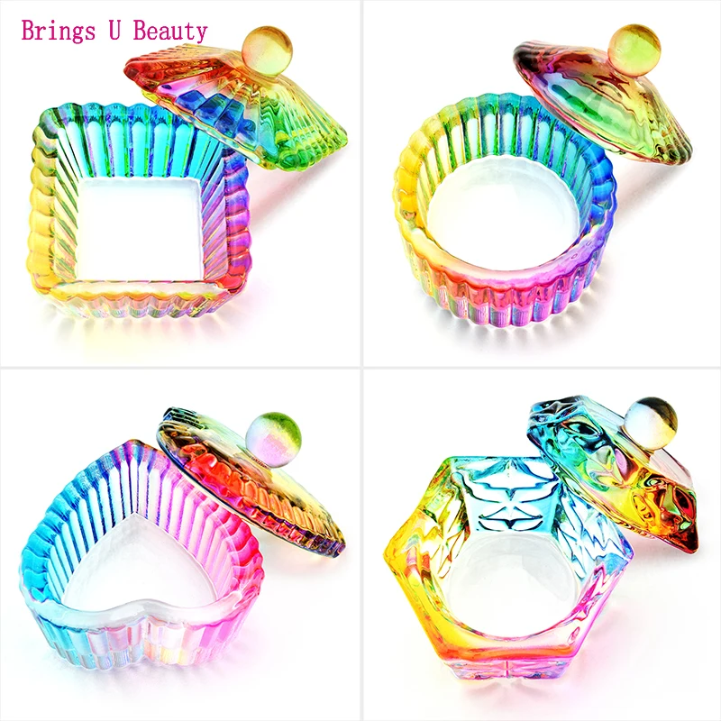 

Small Size Sweet Heart Glass Crystal Acrylic Liquid Dish Dappen Dish Glass Cup w Cap Bowl for Acrylic Powder Monomer Nail Tool