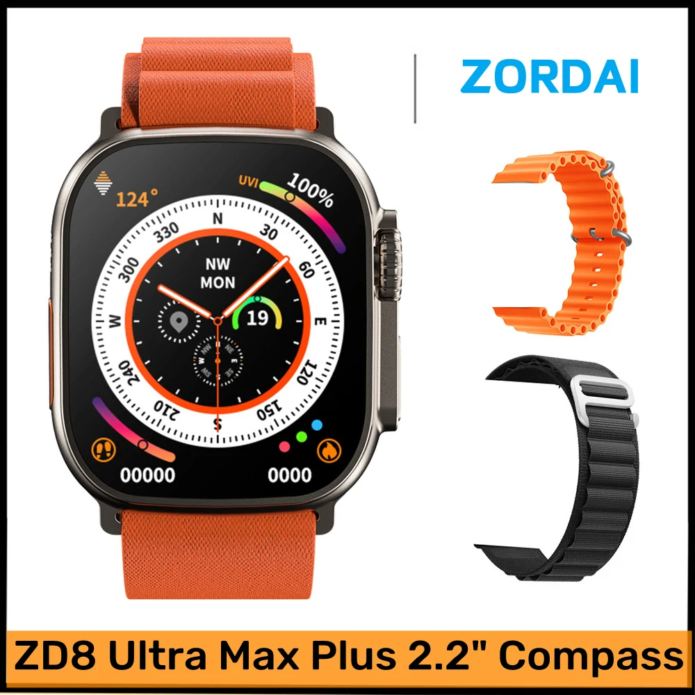 

Часы ZORDAI ZD8 Ultra Max + 8 Ultra Series 8 Plus 49 мм компас 2,2 дюйма 520*585 BT функция звонка умные часы ЭКГ IP68 мужские умные часы