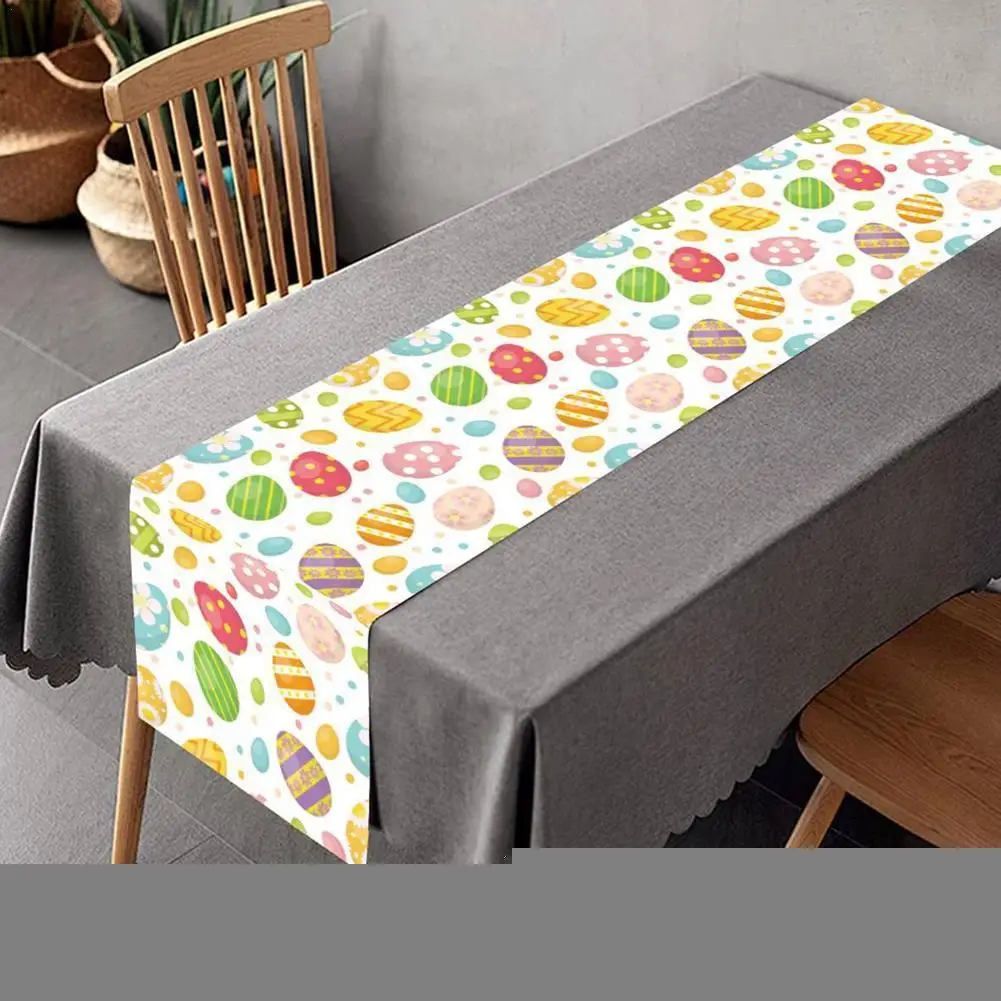 

180x35cm Happy Easter Table Flag Decor For Home Table Bunny Table Runner Rabbit Colorful Egg Table Cover Easter Party Supplies