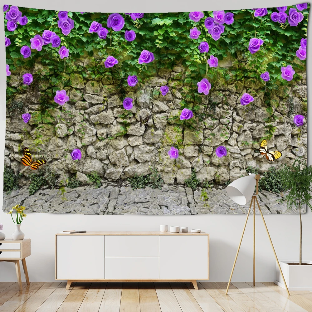 Настенный гобелен с растениями и цветами на камнях большой настенный недорогой в