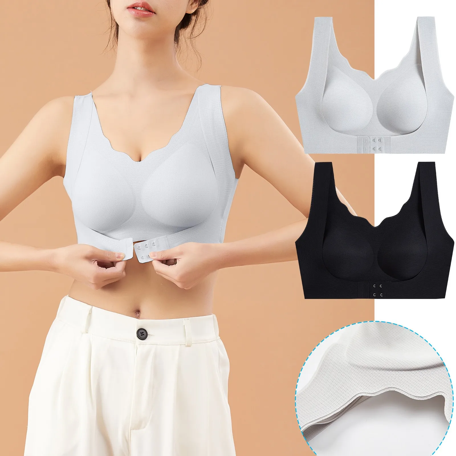

Womens 2PCS Seamless Rimless Tank Style Bra Beauty Chest Pads Bra Daily Sport Underwear Women's Bra