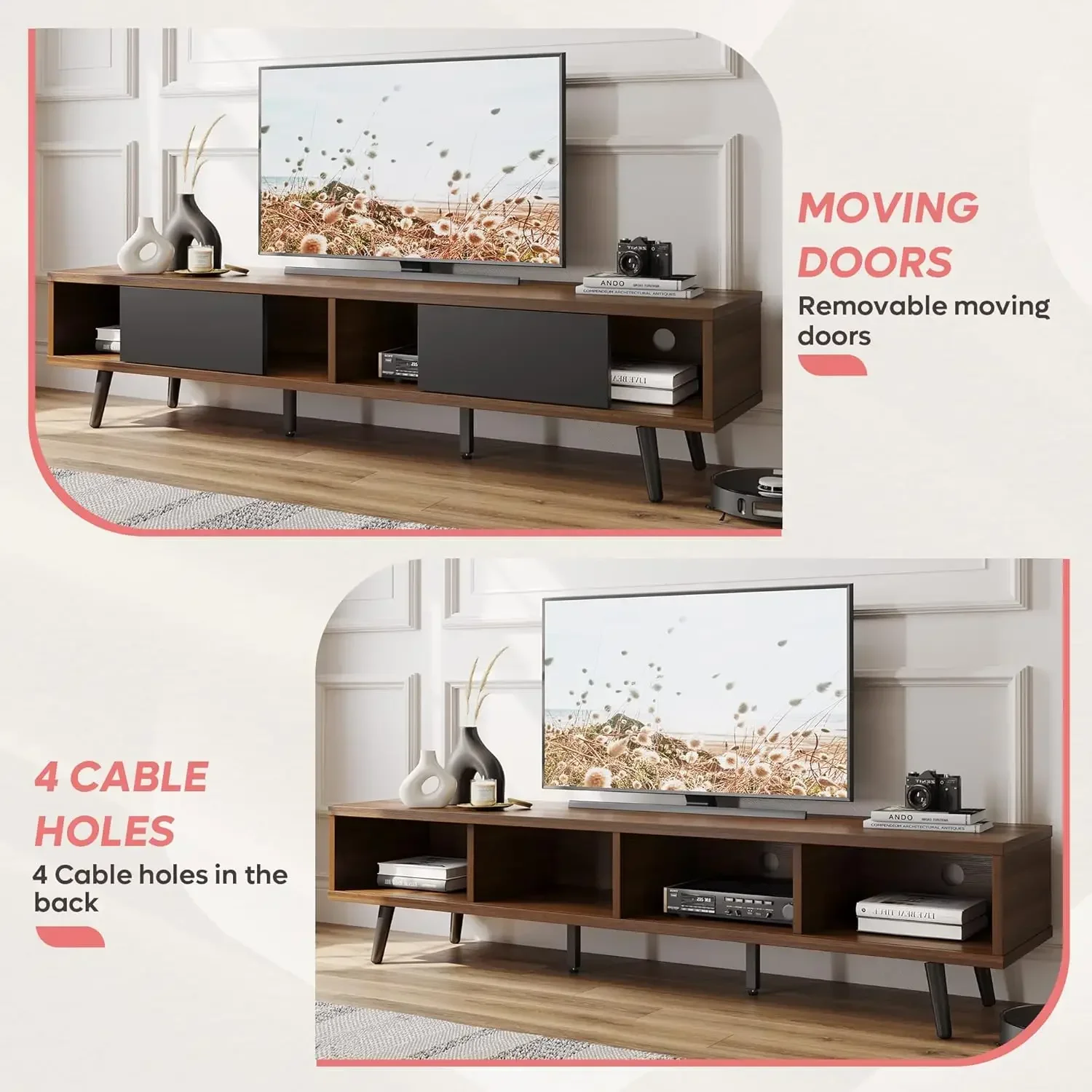 70-дюймовая современная подставка под телевизор середины века для 75-дюймового