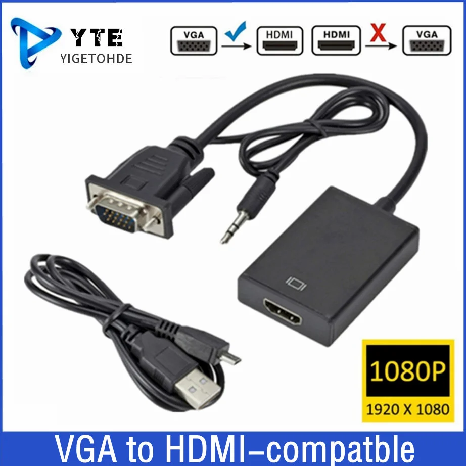 

Full HD 1080P VGA to HDMI-compatible Converter Adapter Cable With Audio Output VGA HD Adapter for PC laptop to HDTV Projector