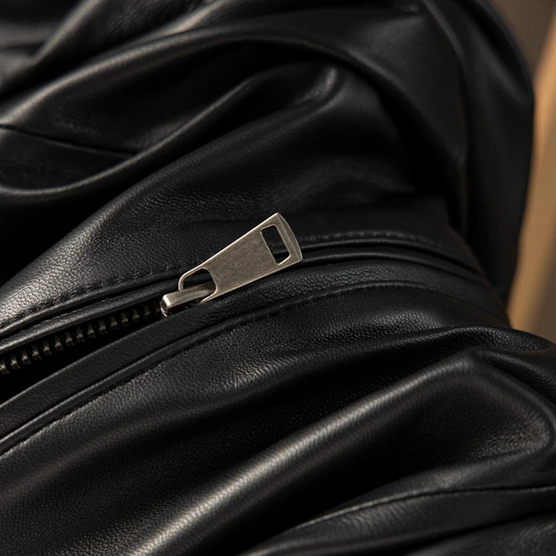 Fall New 2023 Genuine Leather Jacket  High Street  Zipper  Zippers  Autumn/Winter  Sheepskin  Casaco Couro Legítimo Feminino