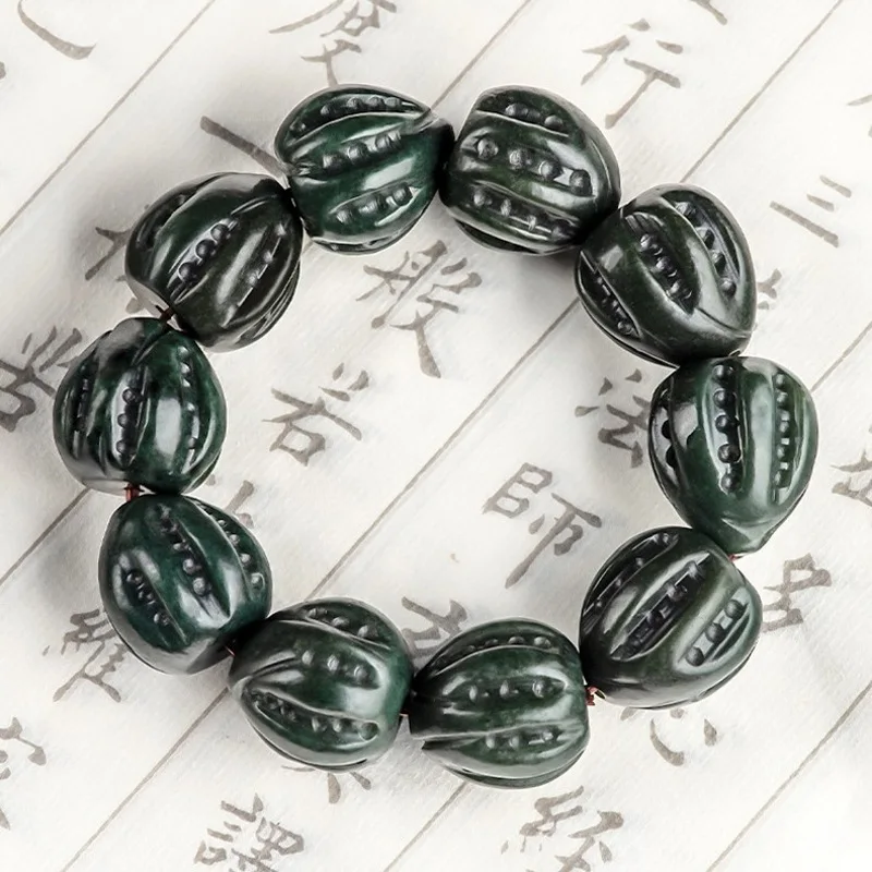 Мужской браслет из натурального нефрита Lucky ширина 22 5 мм резной черный зеленый