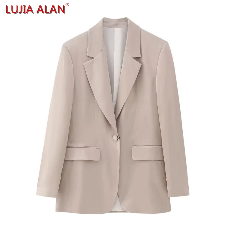 

Summer New Women's Single Button Casual Suit Flap Pockets Coat Female Long Sleeve Clothing Loose Tops LUJIA ALAN C1830