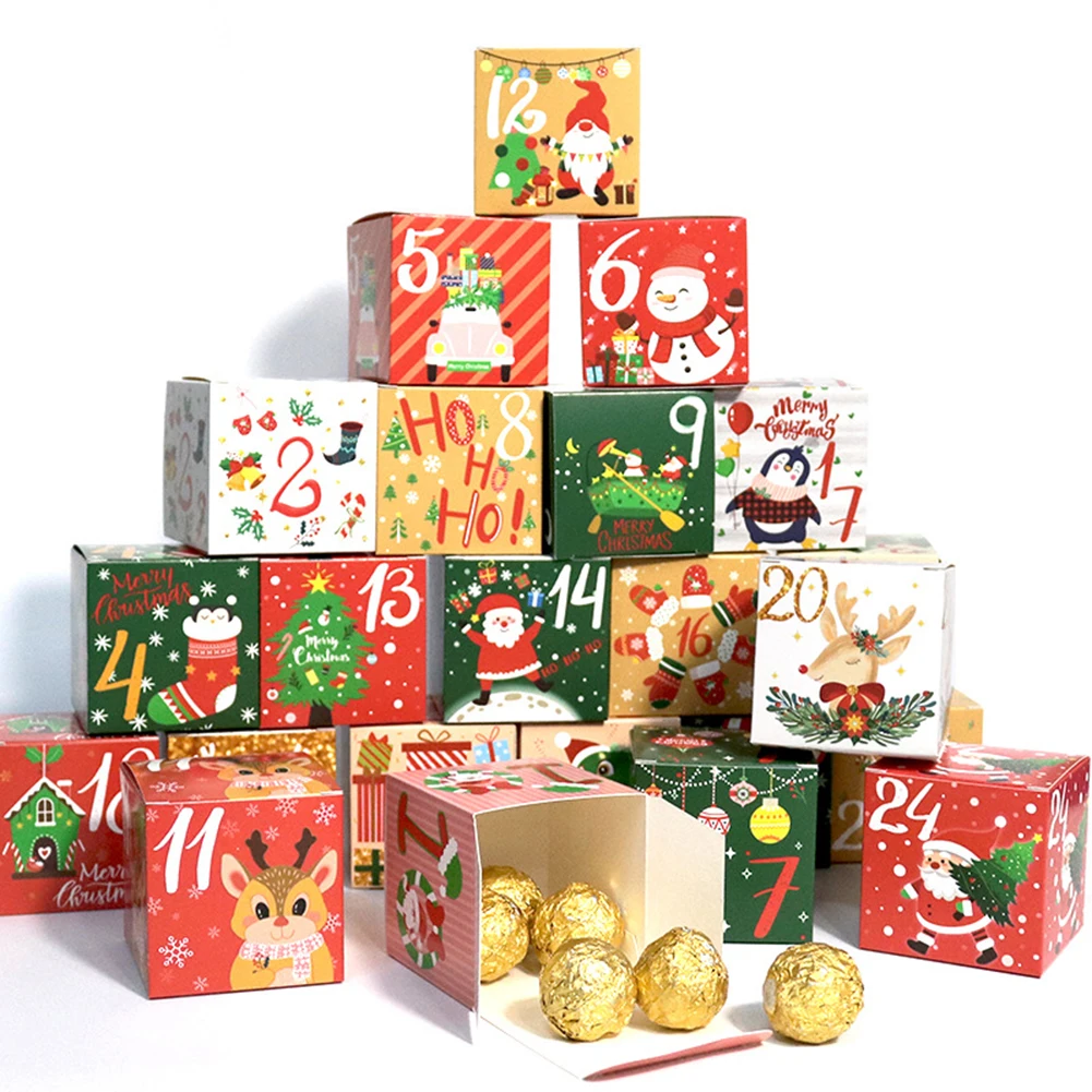 

24Pcs Christmas Advent Calendar Candy Gift Box Xmas Countdown Numbers New Year Party Candy Cookies Favors Gift Boxes Navidad