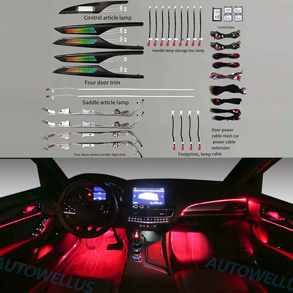 

Набор из 64 цветов для Cadillac CT5 2020-2021, декоративная световая панель с кнопкой управления CT5, световая панель для атмосферы, световая полоса с подсветкой