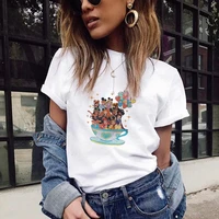 disney white short sleeve princess in the cup series print women t shirt high quality casual style female t shirt harajuku tops