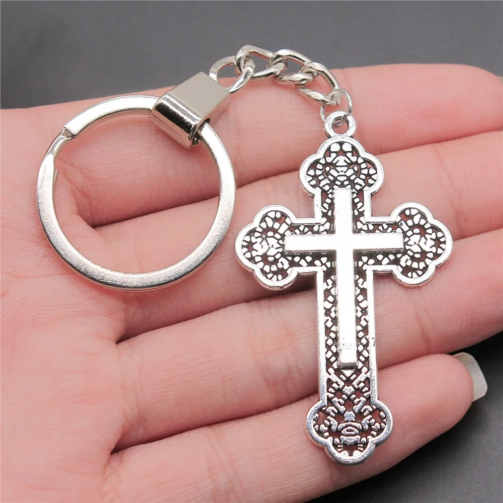 

Dropshipping Souvenirs Gift Men Keychain 2 Colors 54x33mm Cross Pendant Keyring