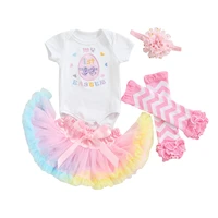newborn baby girls 4pc my 1st easter outfit short sleeve bodysuit colorful princess skirts waves leg warmers decorative hairband