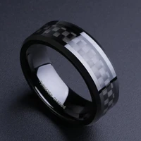 fashion 8mm mens stainless steel ring inlay black carbon fiber ring wedding engagement jewelry anniversary gifts drop shipping