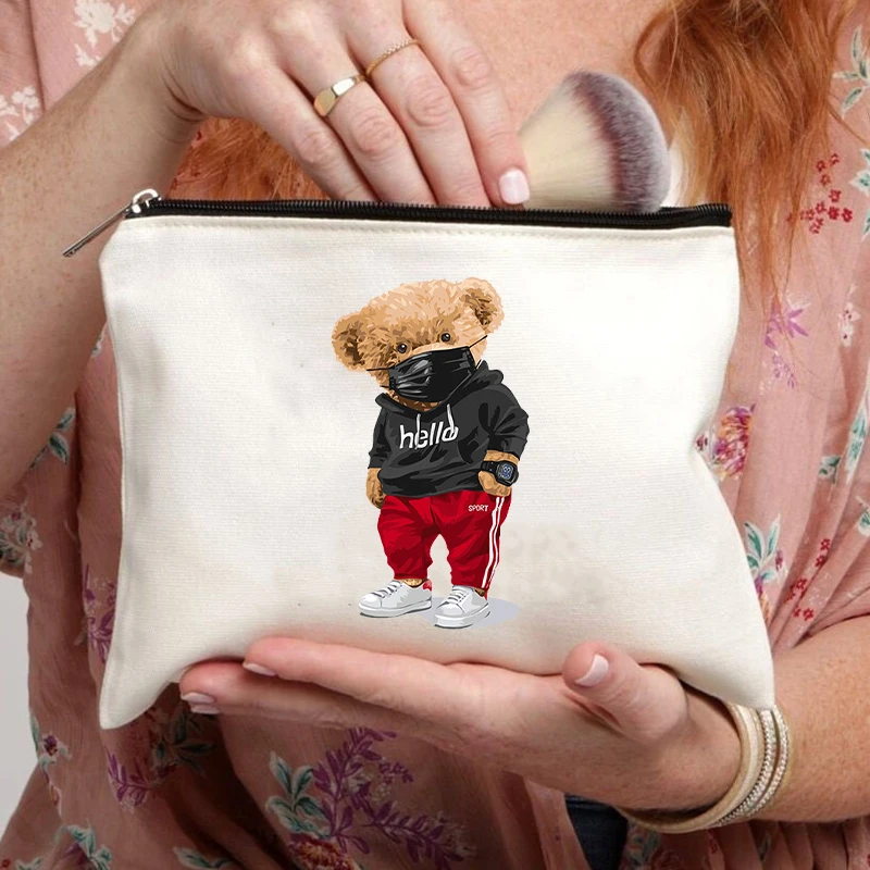 

2023 New Mask Bear Handsome Pattern Women's Travel Cosmetics Bag Make Up Organizer Pouch Children's Wallet Beauty Case Bath Bag