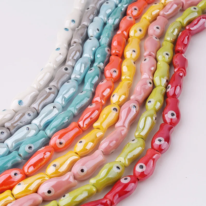 2pcs 10*20mm Vintage Ceramics Spacer Beads Hand-painted Coloured Fish Straight Holes Beads Diy Bracelet Necklace Accessories