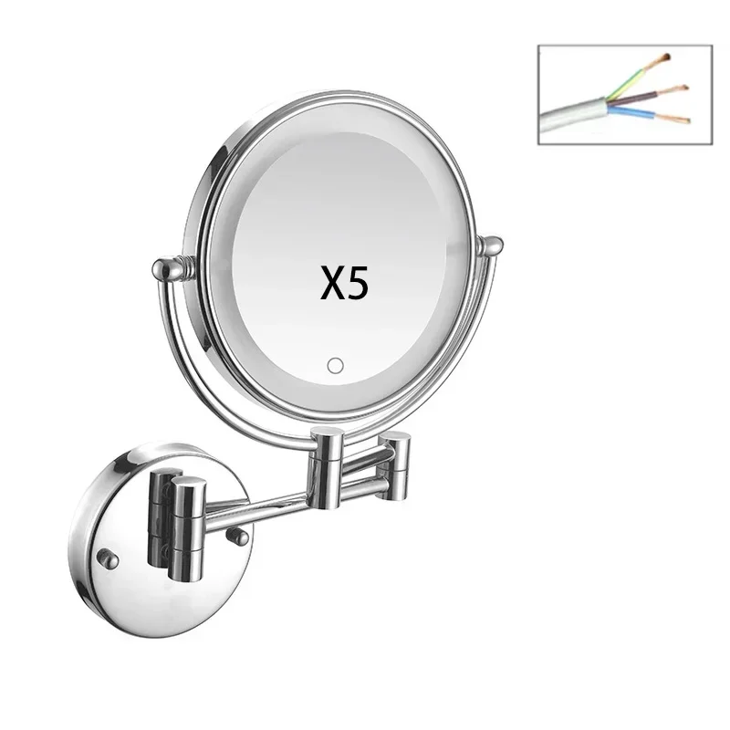 

8-дюймовое зеркало для макияжа для ванной комнаты, складное вращающееся телескопическое зеркало, двустороннее увеличительное зеркало для красоты, настенное подвесное X3/X5/X10