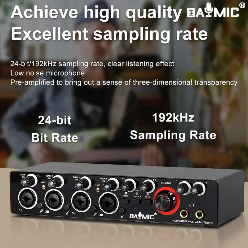 Фото DAYMIC Professional 24Bit 192Hkz 4-канальный аудиоинтерфейс USB звуковая карта для живой записи Solo №4