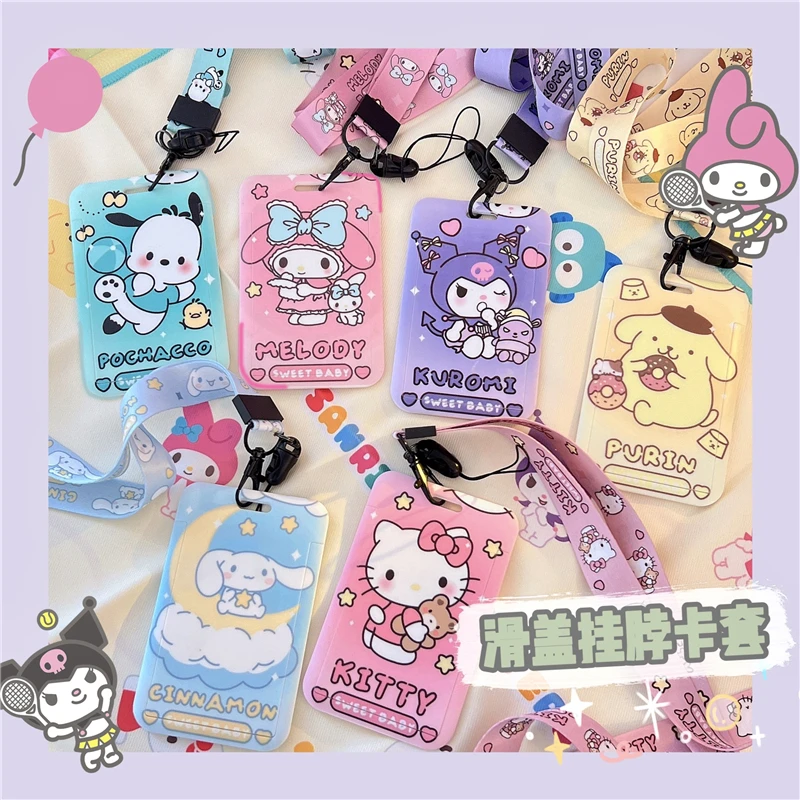 

Аниме Sanrio Kuromi держатель для карт Kawaii Pachacco Cinnamoroll брелок для мелодии держатели для карт защитный чехол для детей подарок