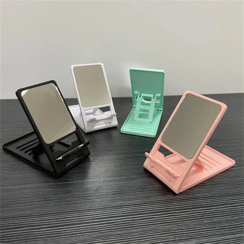

Adjustable Mobile Phone Holder Portable Folding Lazy Phone Stand Abs Mirror Silicone Non-slip Phone Bracket Stable With Mirror