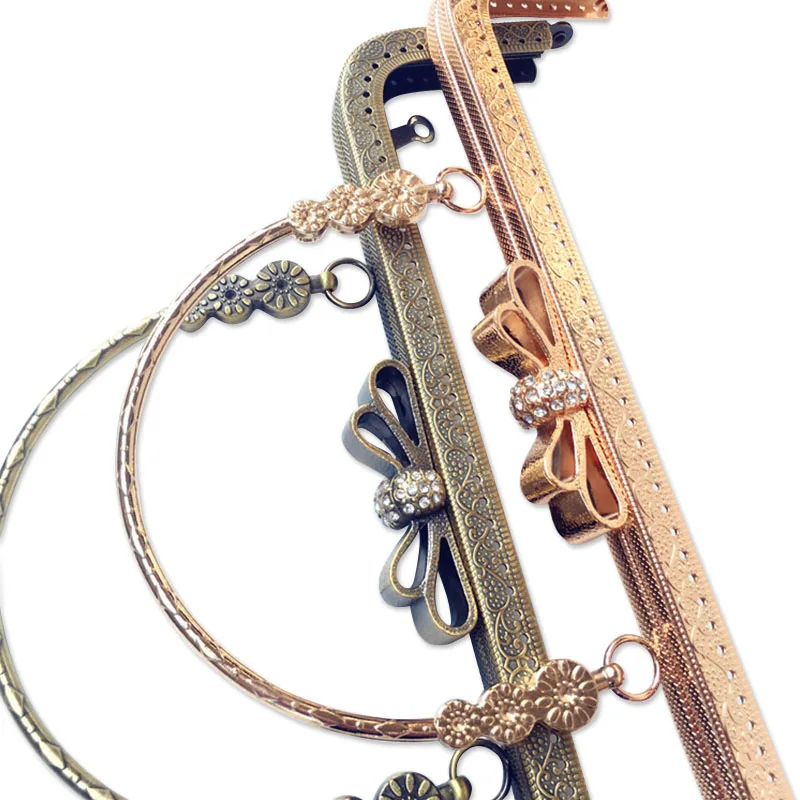 10pcs 20cm Bag Accessories Metal Purse Frame Handle DIY Kiss Clasp Lock for Women Clutch Handbag Hardware Antique Diamond Handle