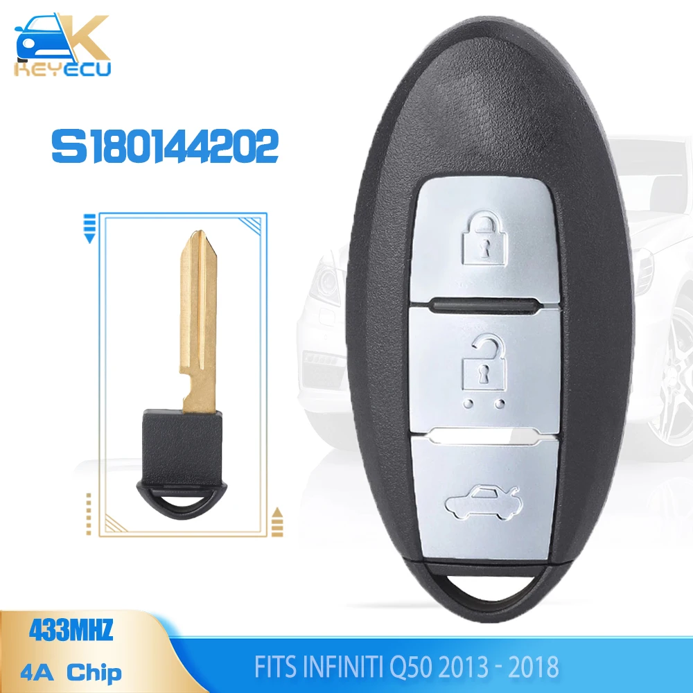 

KEYECU S180144202 433MHz 4A Chip Smart Remote Key Fob for Infiniti Q50 2013 2014 2015 2016 2017 2018