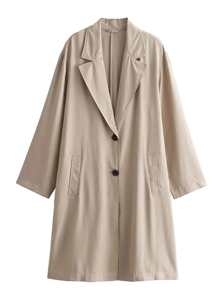 

Women's Solid Long Sleeved Lapel Long Jacket Fashion Elegant Single Breasted Trench Coat With Pockets 202Chic Street Wear Female