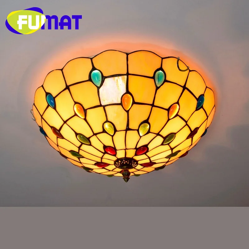 

Витражное стекло FUMAT в стиле Тиффани, средиземноморские желтые бусины, 16 дюймов, потолочная лампа для столовой, коридора, балкона, спальни, Декор