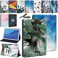 tablet case for huawei mediapad m5 lite 10 1m5 10 8m5 lite 8t3 8 0t3 10 9 6t5 10 10 1 feather print anti drop leather cover