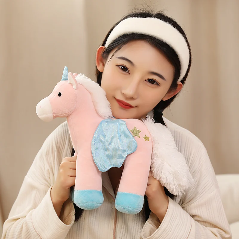 

Cartoon horse unicorn with wings dress up plush toys doll PP cotton filling full baby room decor comforting doll birthday gifts