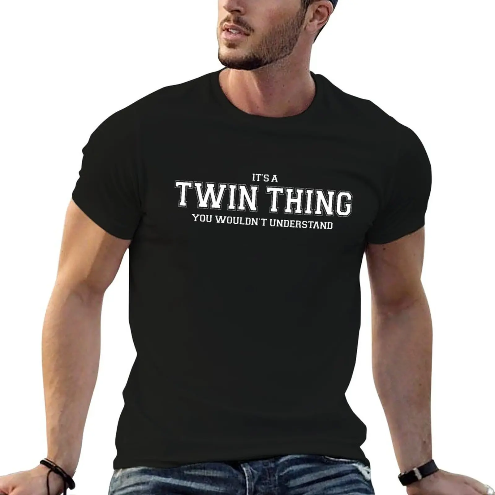 Фото Футболка с надписью «It's a Twin Thing You Wouldn't Understand», повседневная, универсальная, с коротким рукавом №1