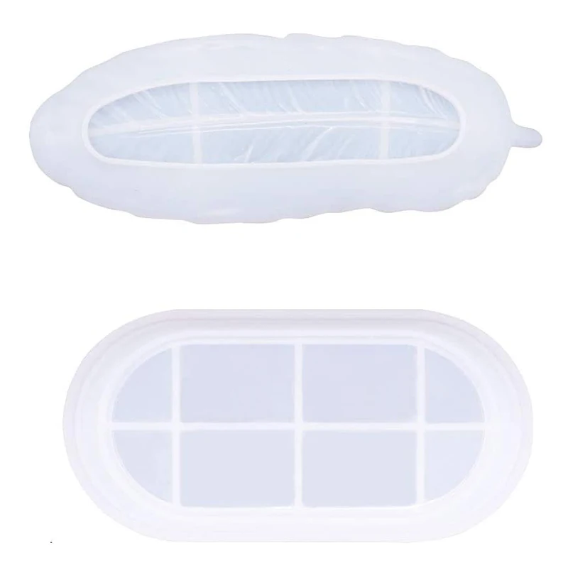 

2 PCS Resin Tray Mold, Feather Jewelry Soap Dish Silicone Casting Molds For DIY Craft Tray, Home Decoration