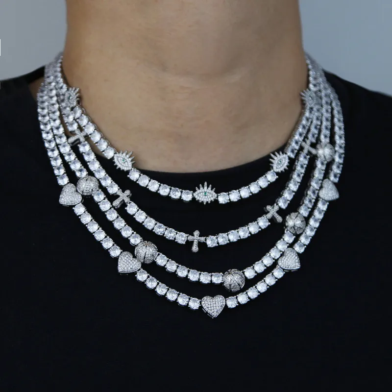 

Новое сверкающее ожерелье с фианитами для женщин и мужчин, милое ожерелье с сердцем и улыбкой, подвески, цепь для тенниса, ювелирные изделия в стиле хип-хоп