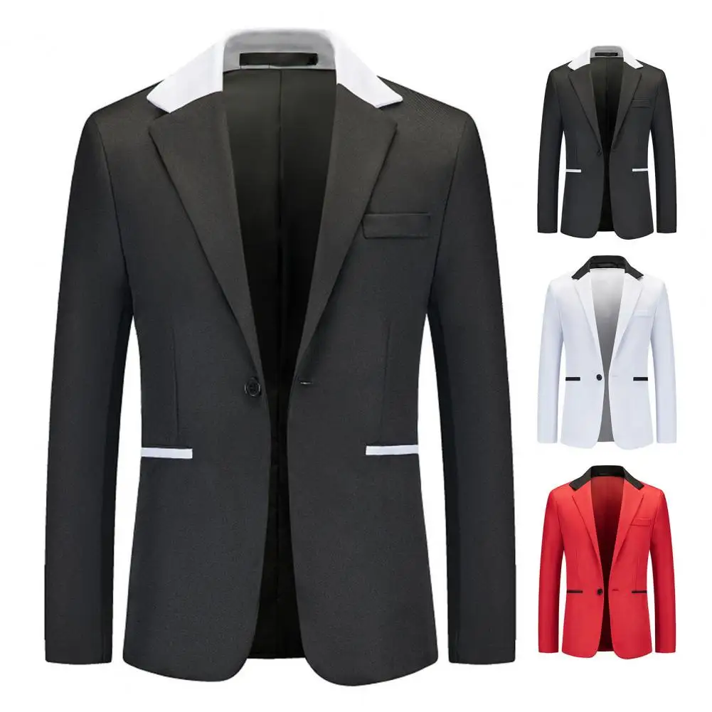 

Casual Men Stylish Men's Patchwork Color Suit Jacket Lapel Slim Fit Long Sleeve Pockets One Button for Workwear Excellence Long