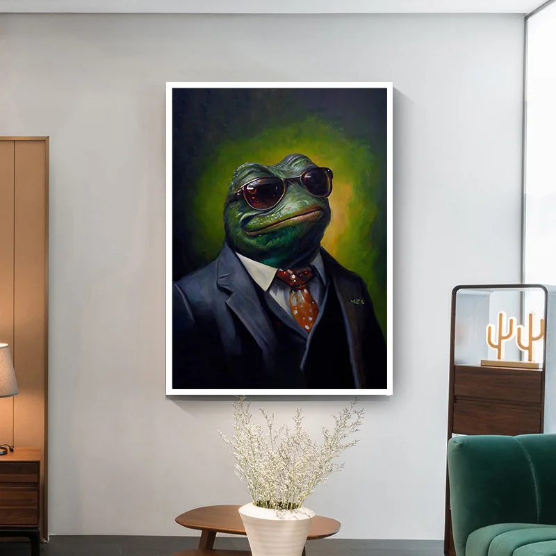 Абстрактный Забавный постер в виде лягушки с мемом костюм со смехом ковбойская