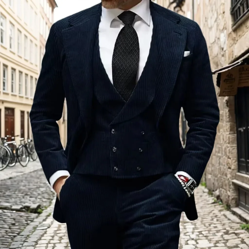 Формальный мужской костюм вельветовый комплект из трех предметов пиджак жилет и