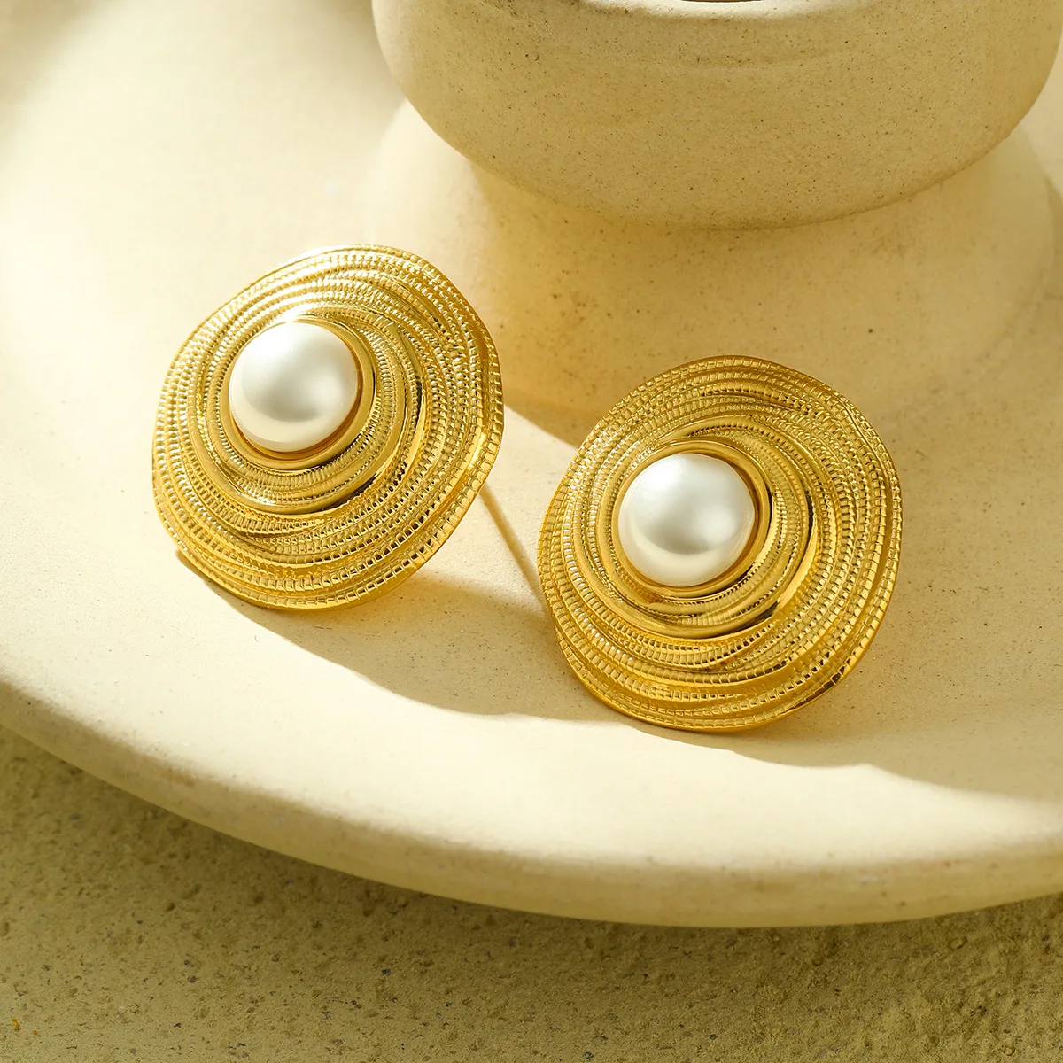 Серьги-гвоздики NIMAI в стиле бохо нержавеющая сталь 316 2024 позолоченные