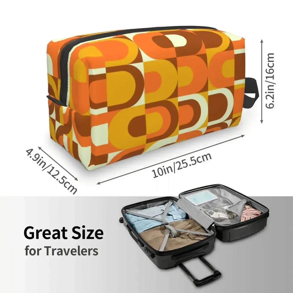 Пользовательский 70s узор Ретро Inustrial в оранжево-коричневых оттенках косметичка