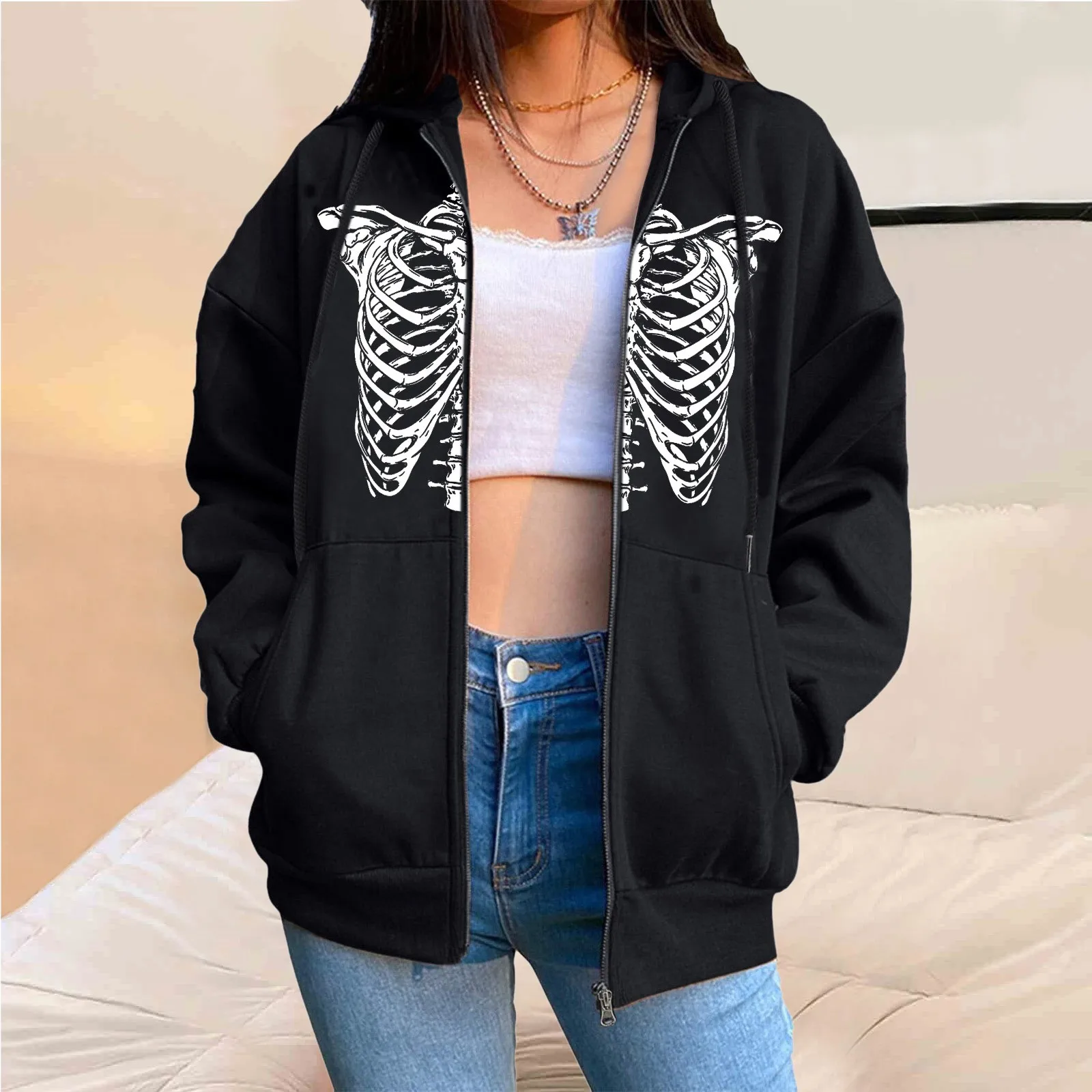 

Women Fashion Print Fleece Zip Sweatshirt With Pocket Sweatshirt Light Sweatshirt Women
