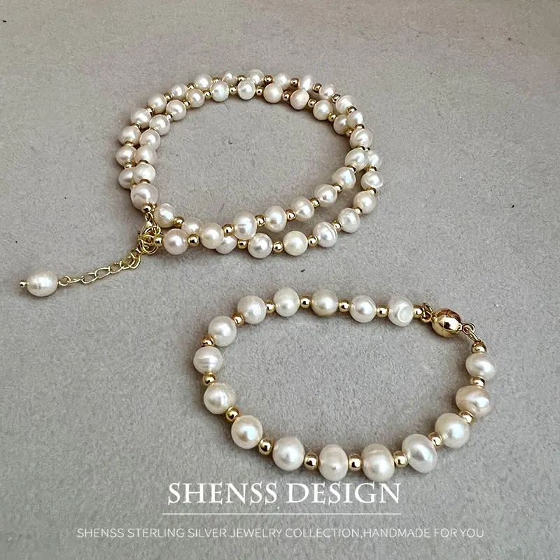 Ожерелье женское с натуральным жемчугом классическое характерное ожерелье из