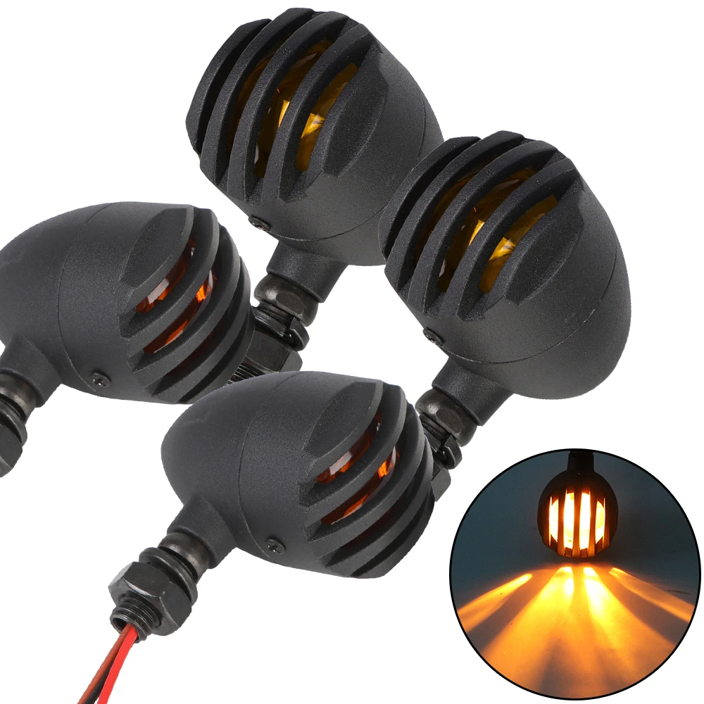 

Motorcycle Halogen Turn Signal Retro Fence For Honda for Suzuki for Cafe Racer Metal 2Pcs Flasher Indicator Blinker Light