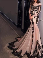 sleeves appliques mermiad evening dress long luxury 2022 celebrity za fashion vestidos elegantes para mujer robes de soir%c3%a9e