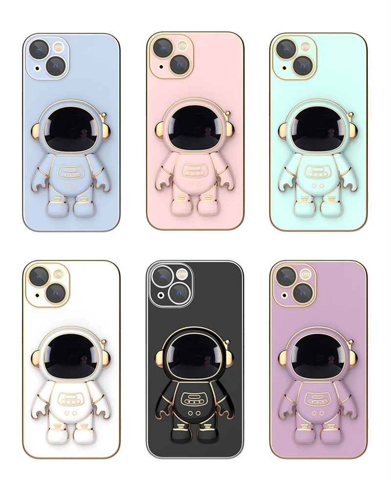 

Astronaut Plating Fold Stand Holder Phone Cases for IPhone 13 11 12 Pro Max Mini XS Max XR X XS 7 8 Plus SE 2020 Bracket Cover