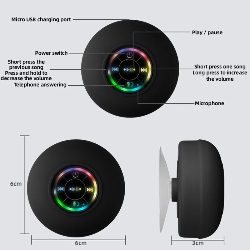 Mini Bluetooth Speaker Waterproof Bathroom Audio Wireless Shower Speakers RGB Light For Phone Soundbar Hand Free Car Loudspeaker enlarge