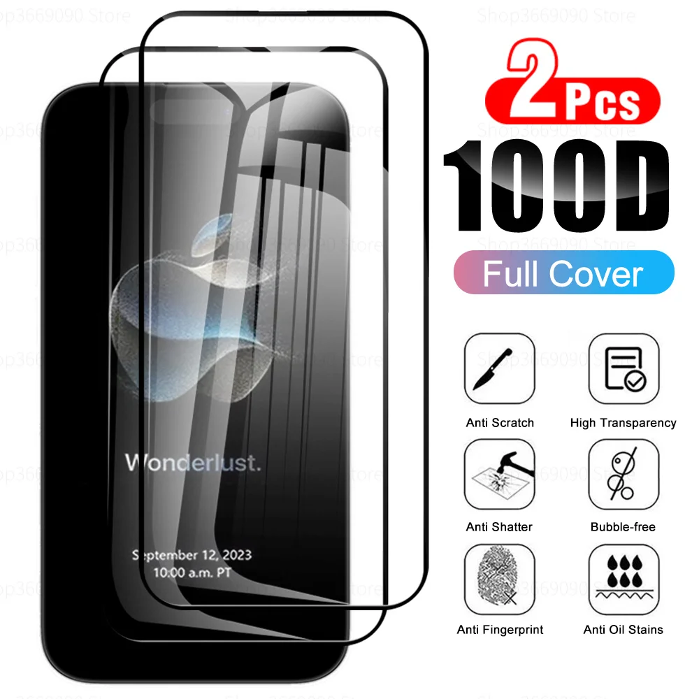 2 SZTUKI Pełna osłona ze szkła hartowanego do iPhoneɺ 15 Pro Max Ochraniacze ekranu iPhone15 iPhon Plus 15Pro Folia ochronna