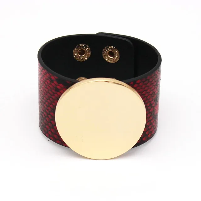 Браслет-манжета женский из кожи в клетку простое металлическое широкое